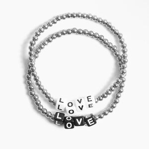 Marin Costello Silver Beaded Bracelet with Love Charms